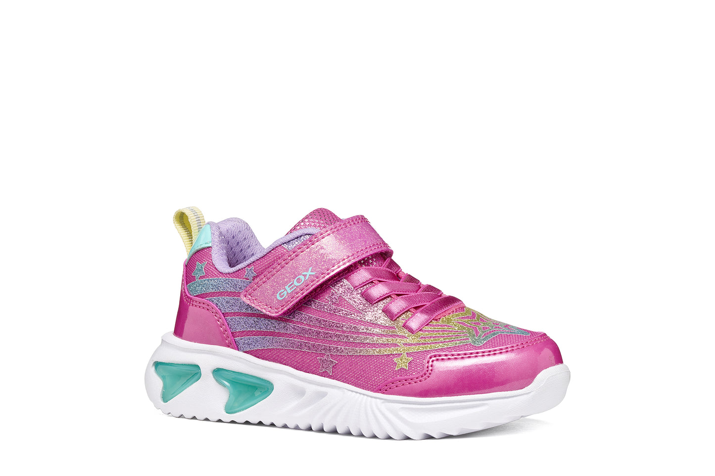 Geox Assister Girls Fuchsia Multi Lights Trainer