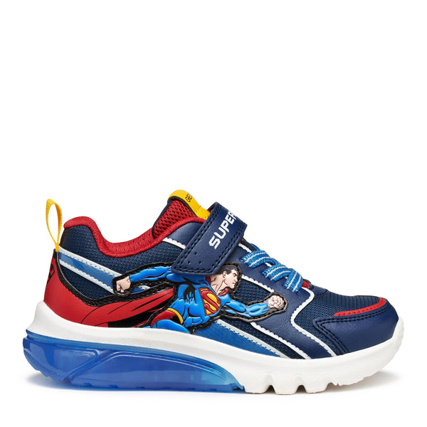 Geox Ciberdron Boys Blue Red Superman Lights Trainer