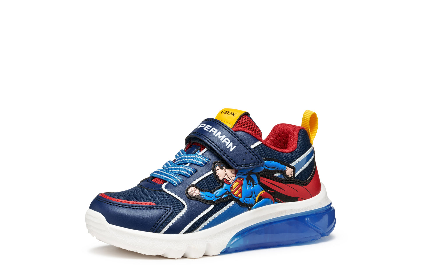 Geox Ciberdron Boys Blue Red Superman Lights Trainer