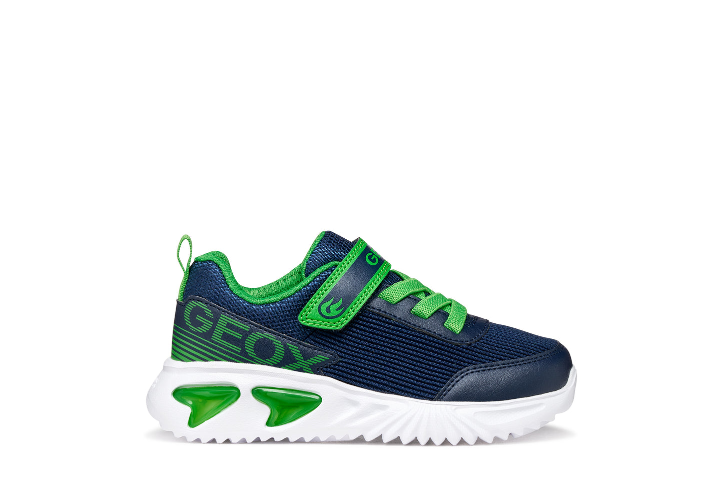 Geox Assister Boys Navy Green Lights Trainer