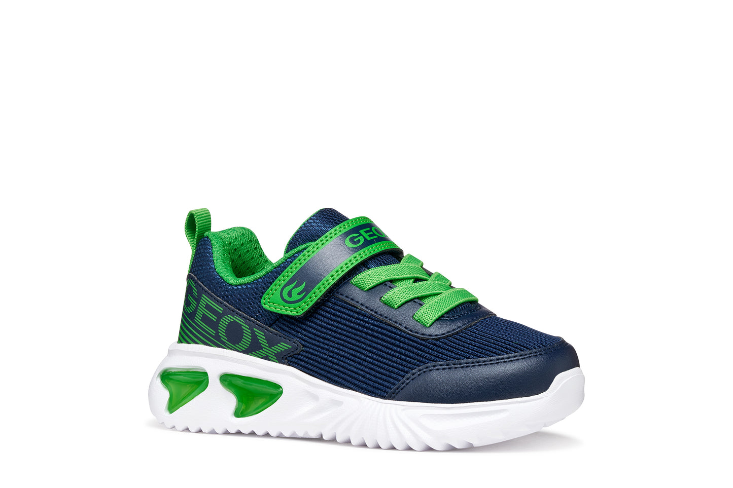 Geox Assister Boys Navy Green Lights Trainer