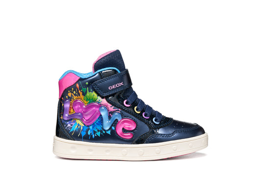 Geox Skylin Love Girls Navy Multicolour Light Up Boot