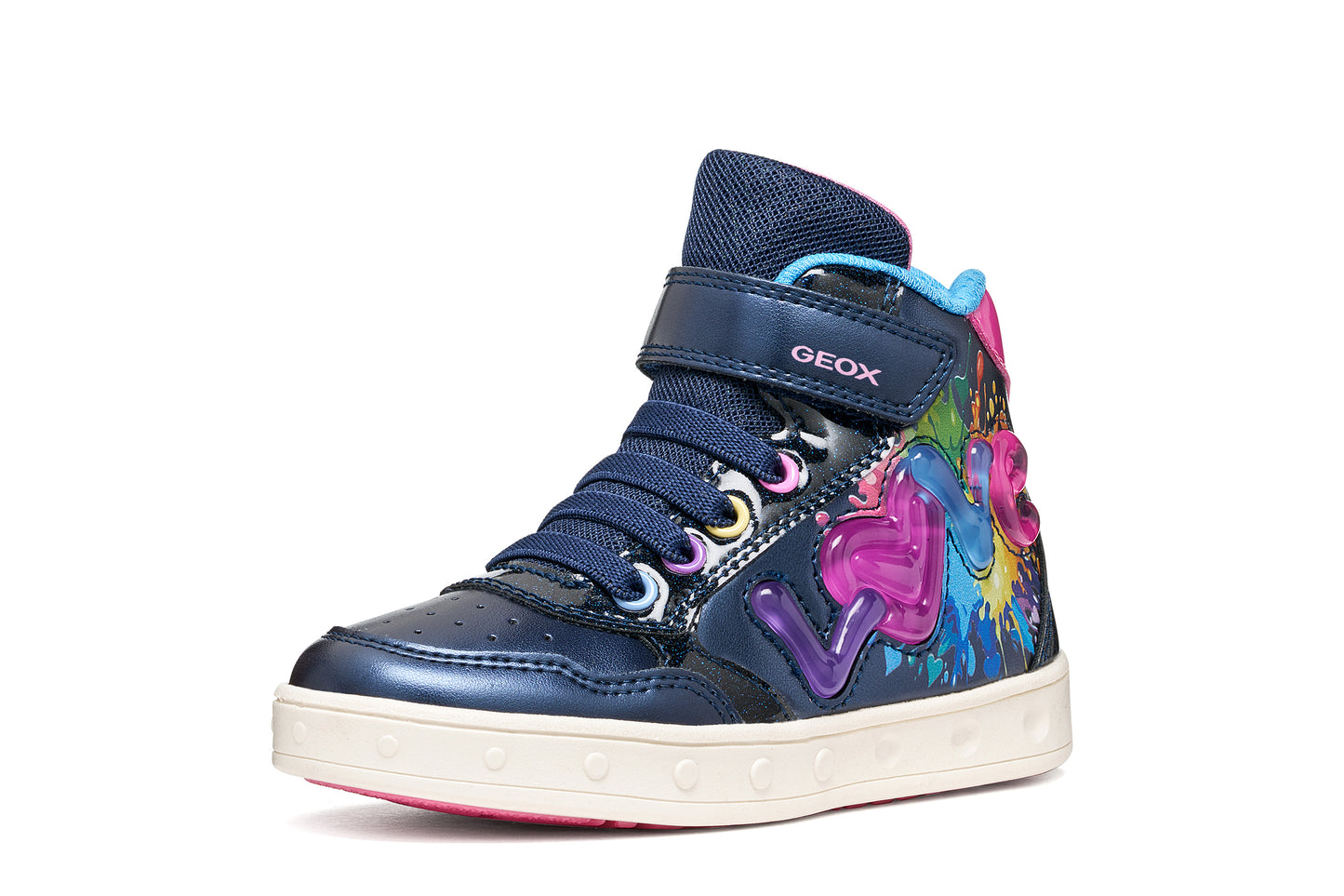 Geox Skylin Love Girls Navy Multicolour Light Up Boot