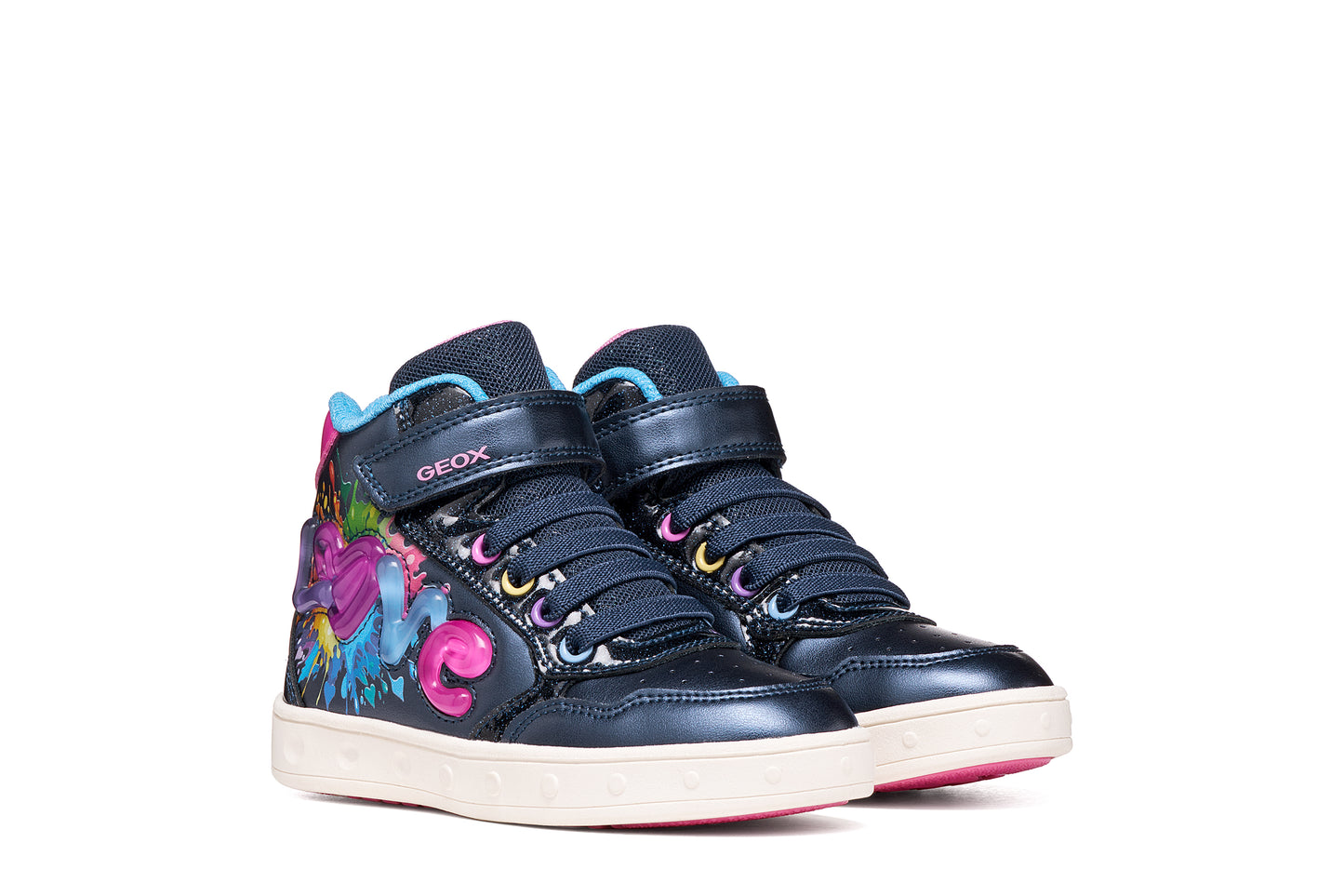 Geox Skylin Love Girls Navy Multicolour Light Up Boot
