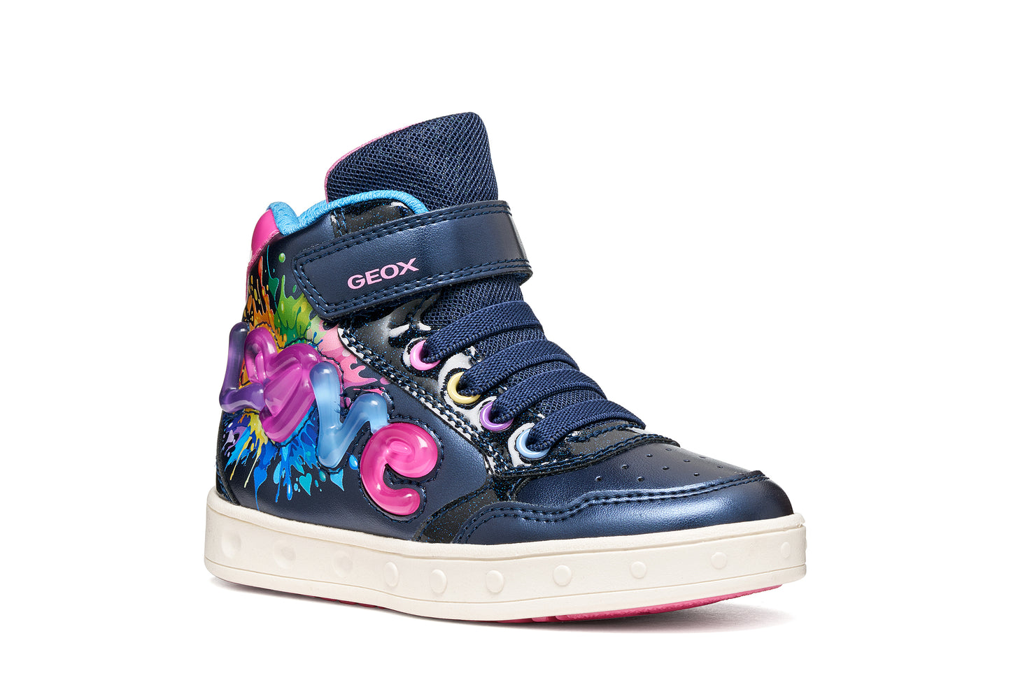 Geox Skylin Love Girls Navy Multicolour Light Up Boot