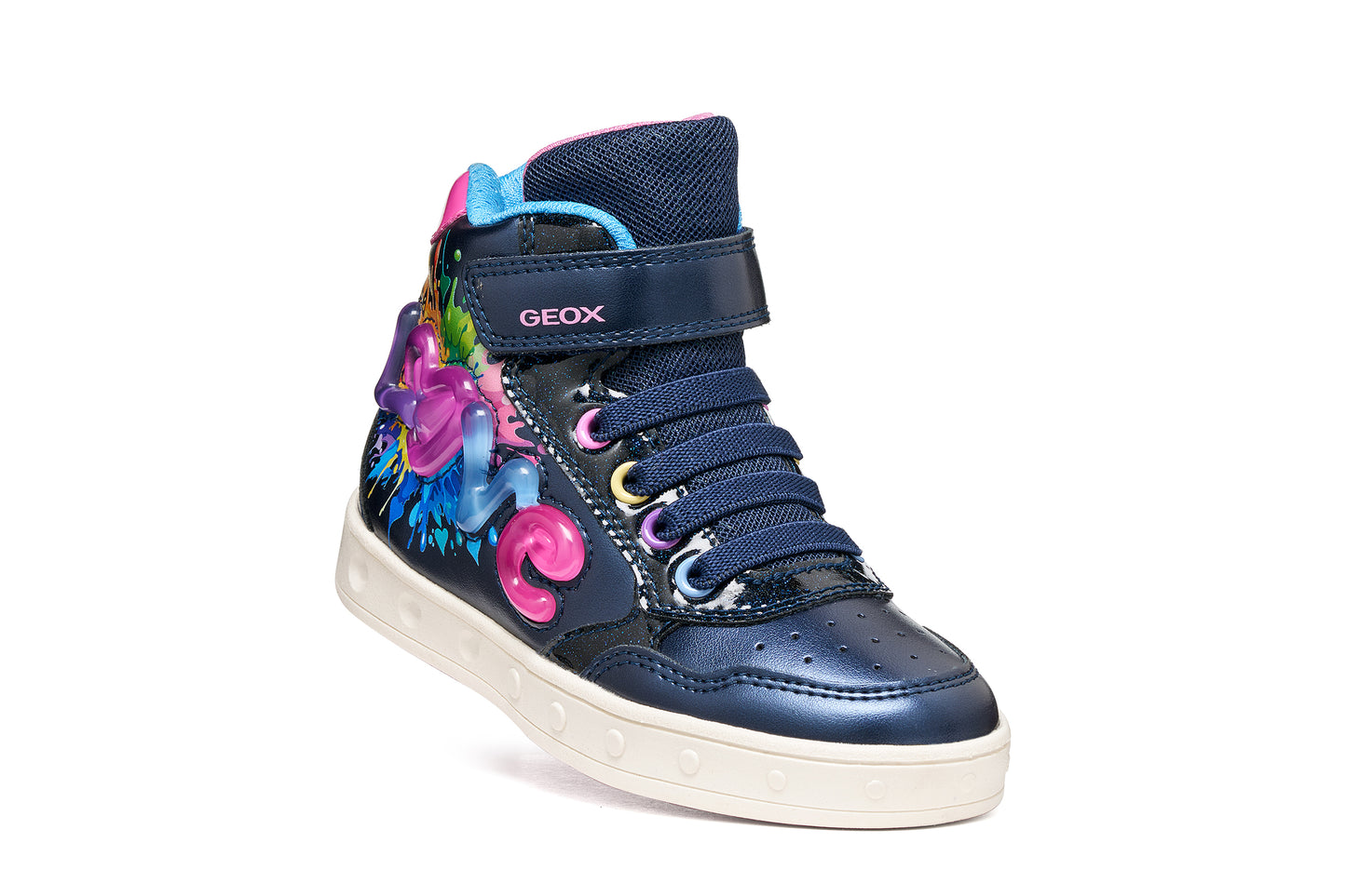 Geox Skylin Love Girls Navy Multicolour Light Up Boot