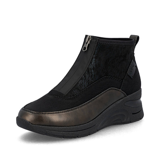 Rieker N936201 Womens Black Metallic Wedge Trainer Boot