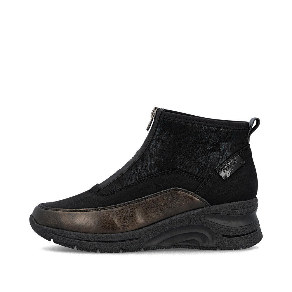 Rieker N936201 Womens Black Metallic Wedge Trainer Boot