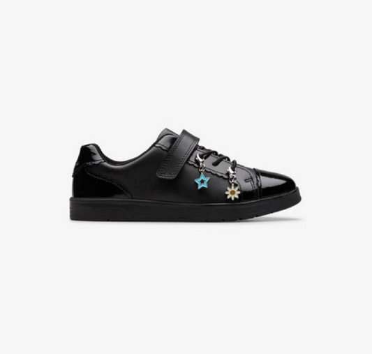 Clarks Disco Charm Girls Black Trainer School Shoe