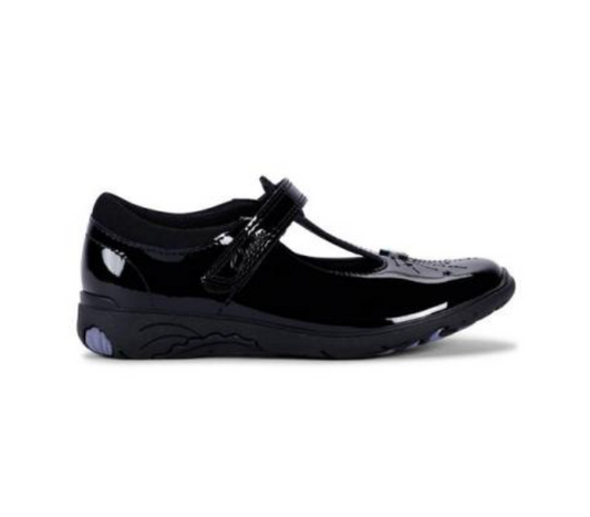 Clarks Relda Magic Girls Black Patent T-Bar School Shoe