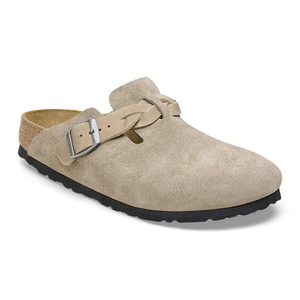 Birkenstock Boston Women Taupe Braided Suede Clog Shoe