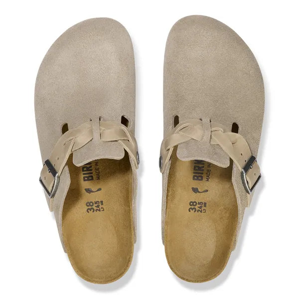 Birkenstock Boston Women Taupe Braided Suede Clog Shoe