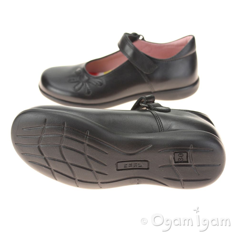 Petasil Bonnie Girls Black Leather School Shoe