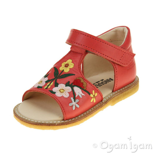 Angulus Girls Embroidered Red Coral Sandal