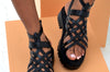 Block Heel Strappy Womens Black Sandal