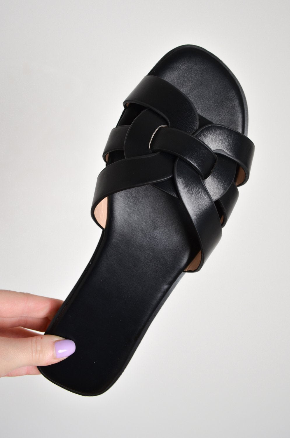 Link Strap Slider Womens Black Sandal