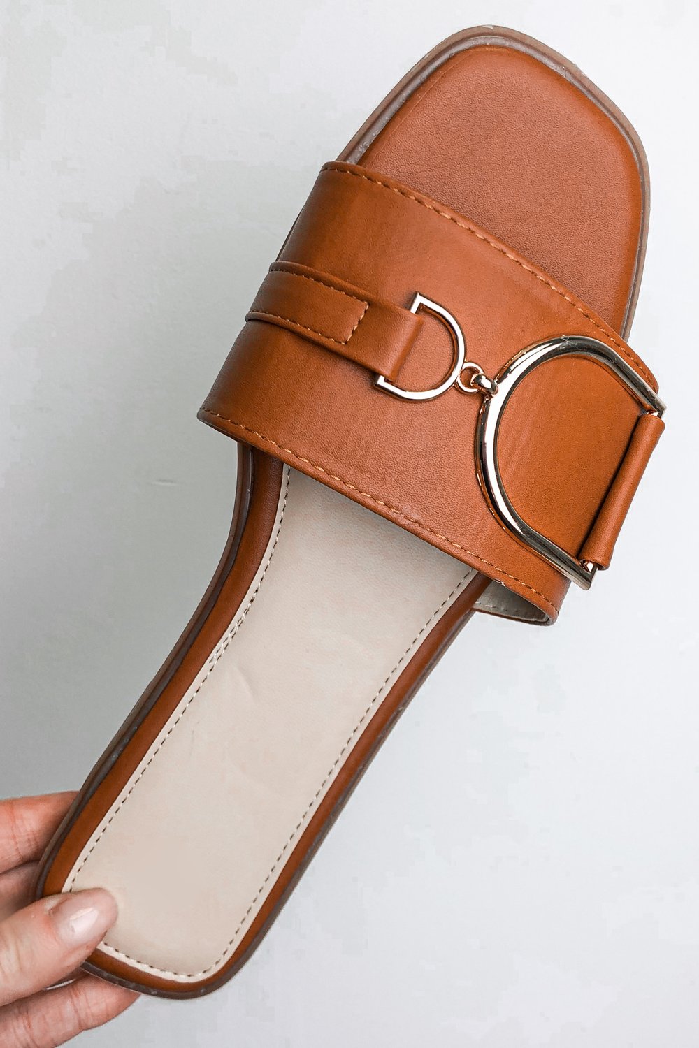 Buckle Slider Womens Tan Sandal