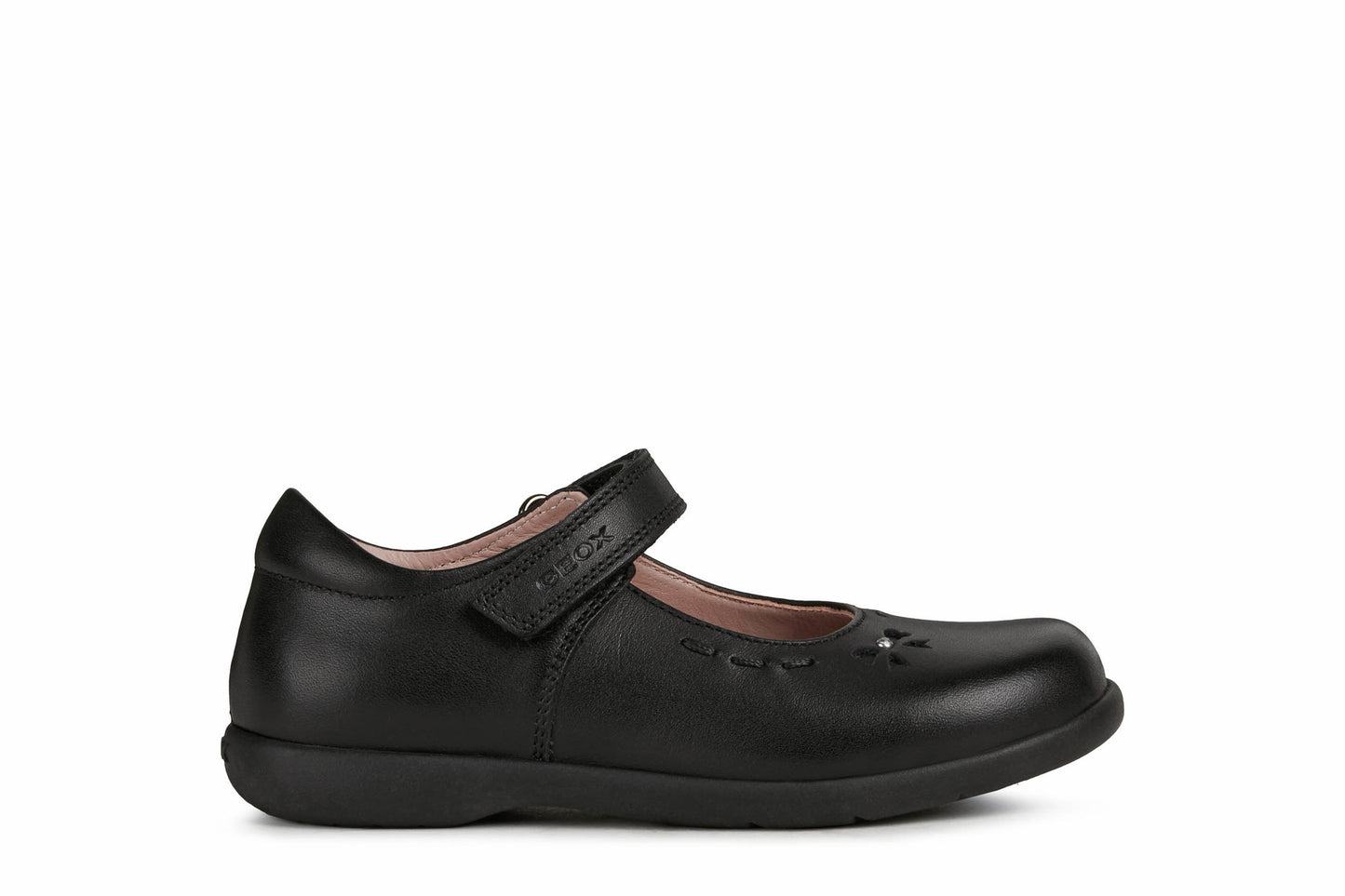 Geox Naimara Diamond Bow Girls Black School Shoe